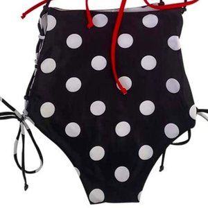 Black & White Polkadot Bikini Bottoms With Side Tie Strings Size Large New